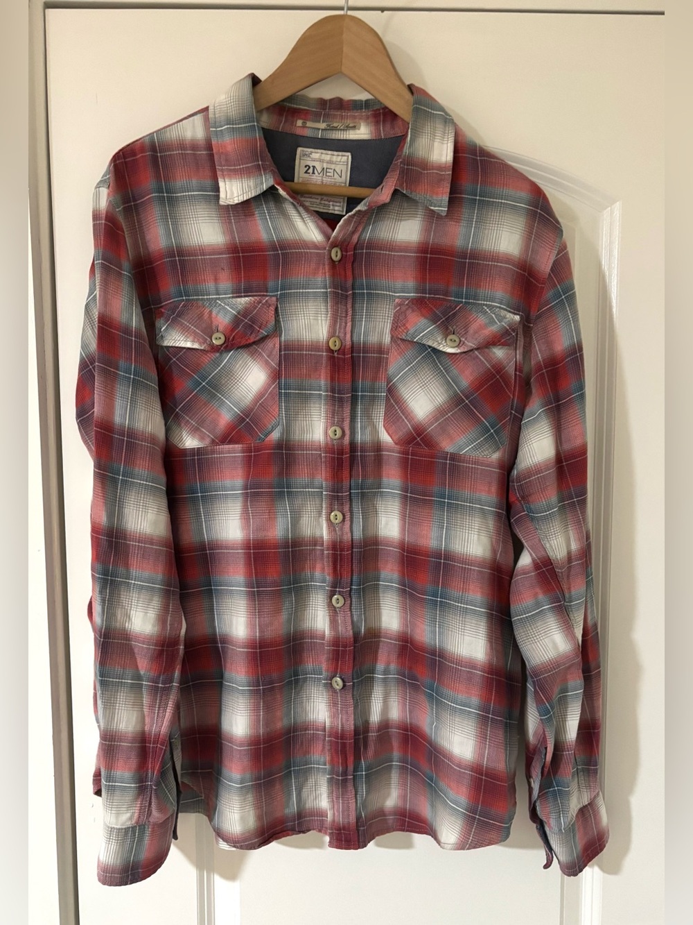 Vintage light red and blue plaid Button-Up Shirt